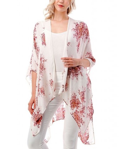 Women's Lightweight Tossed Floral Kimono Wrap Ivory $30.57 Tops