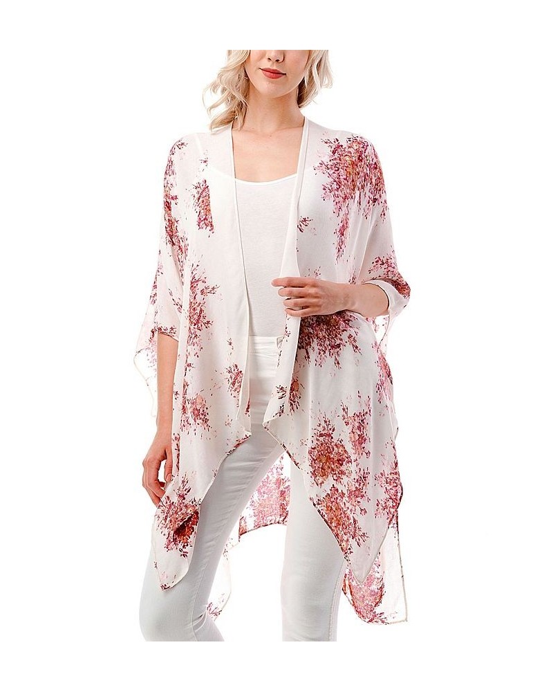 Women's Lightweight Tossed Floral Kimono Wrap Ivory $30.57 Tops