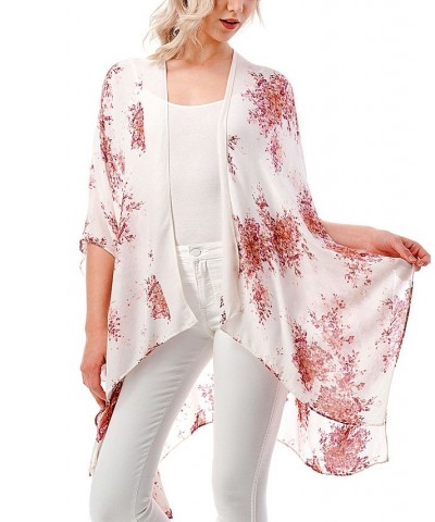 Women's Lightweight Tossed Floral Kimono Wrap Ivory $30.57 Tops