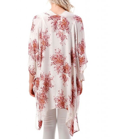 Women's Lightweight Tossed Floral Kimono Wrap Ivory $30.57 Tops