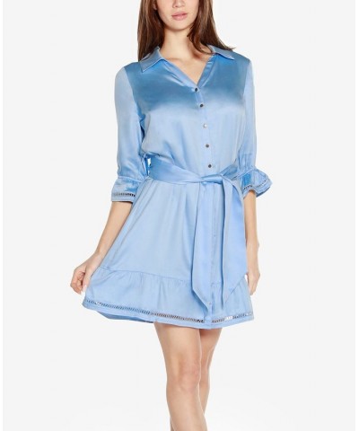 Black Label Petite Collared Button Front Dress Blue $56.35 Dresses