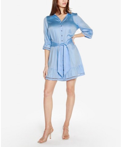 Black Label Petite Collared Button Front Dress Blue $56.35 Dresses