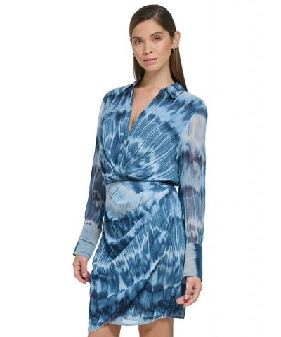 Women's Printed Twist-Front Shirtdress Twilight/Black $31.82 Dresses