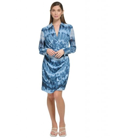 Women's Printed Twist-Front Shirtdress Twilight/Black $31.82 Dresses