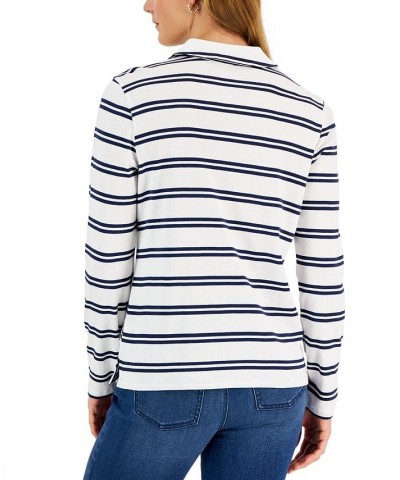 Petite Stripe Johnny-Collar Top White $11.75 Tops