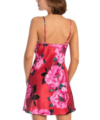 Women's Sonia Floral Satin Chemise Crimson $16.19 Sleepwear