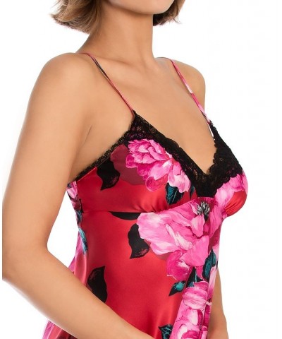 Women's Sonia Floral Satin Chemise Crimson $16.19 Sleepwear