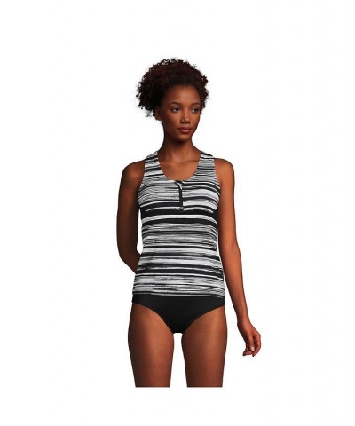 Women's Chlorine Resistant Zip Front Tankini Swimsuit Top Black/White Ombre $41.83 Swimsuits