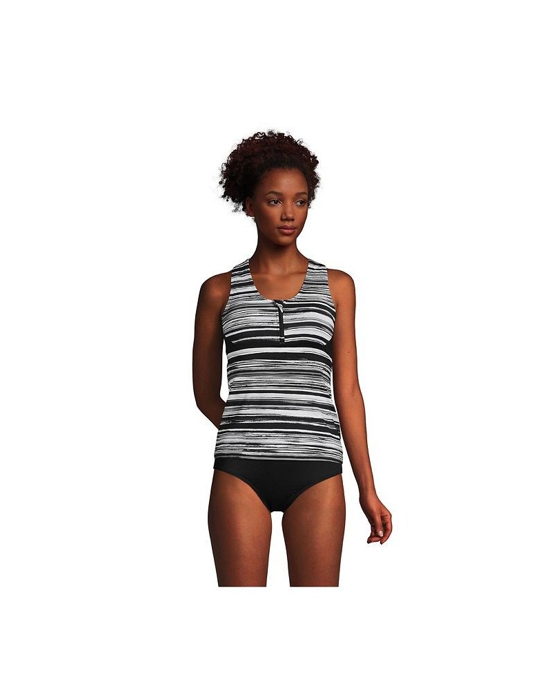 Women's Chlorine Resistant Zip Front Tankini Swimsuit Top Black/White Ombre $41.83 Swimsuits