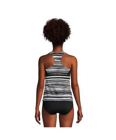 Women's Chlorine Resistant Zip Front Tankini Swimsuit Top Black/White Ombre $41.83 Swimsuits