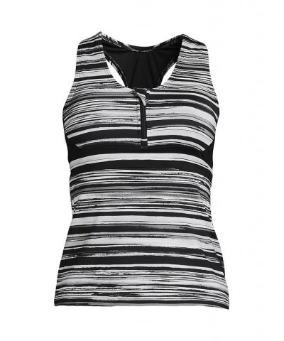 Women's Chlorine Resistant Zip Front Tankini Swimsuit Top Black/White Ombre $41.83 Swimsuits