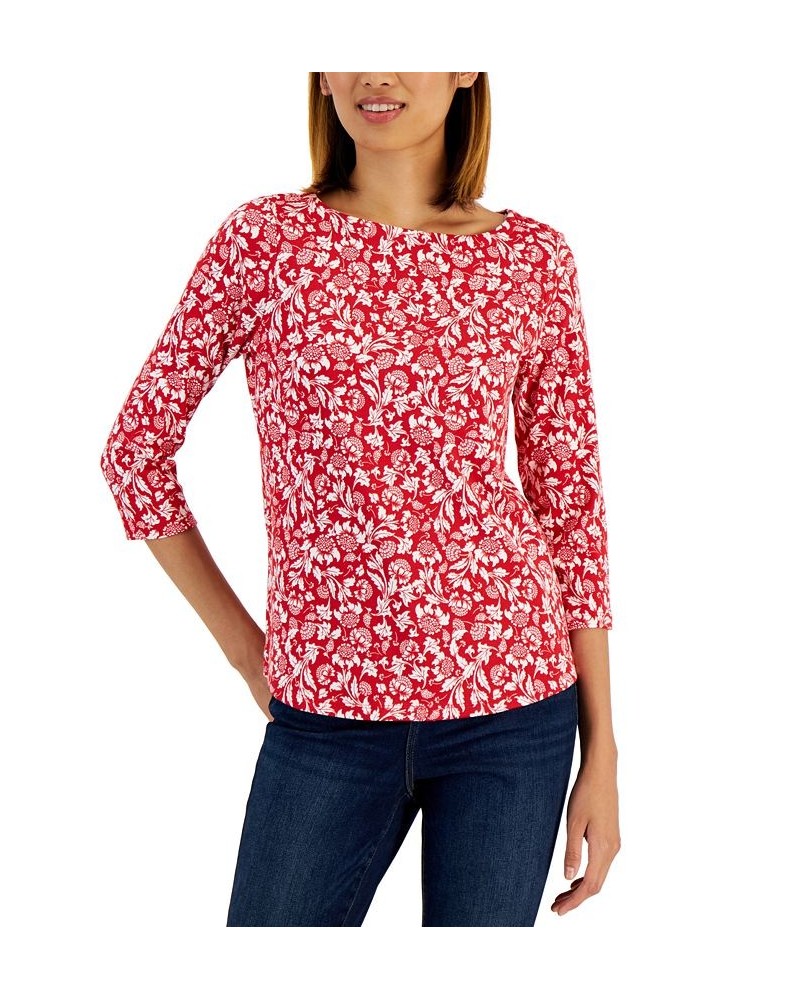 Petite Cotton Dandelion Stamp Print Top Ravishing Red Combo $12.25 Tops