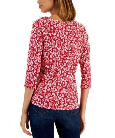 Petite Cotton Dandelion Stamp Print Top Ravishing Red Combo $12.25 Tops