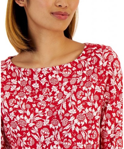 Petite Cotton Dandelion Stamp Print Top Ravishing Red Combo $12.25 Tops