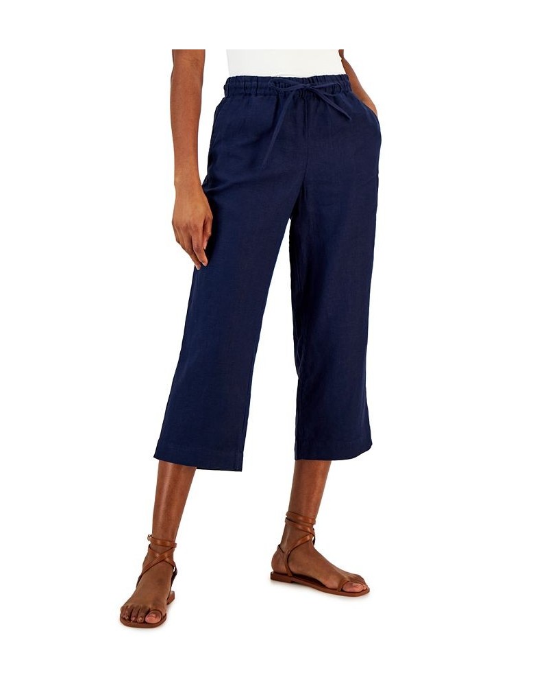 Women's Linen Capri Tie-Waist Pants Intrepid Blue $22.82 Pants