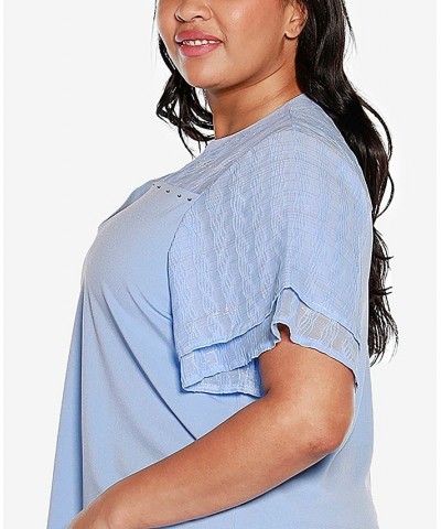 Black Label Plus Size Split Neck Mixed Media Top Blue $27.30 Tops