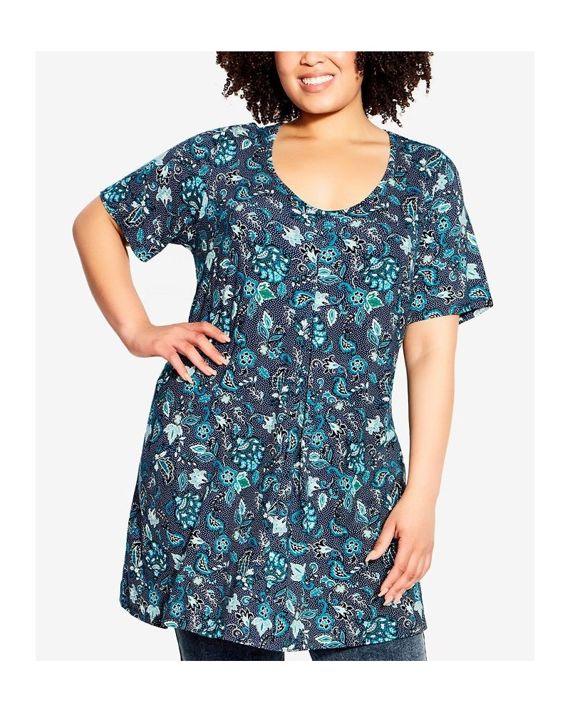 Plus Size Luv Pleat Print Tunic Navy Jacobean $37.26 Tops