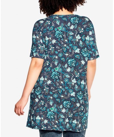 Plus Size Luv Pleat Print Tunic Navy Jacobean $37.26 Tops