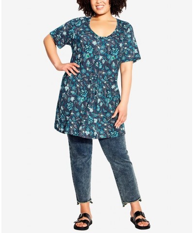 Plus Size Luv Pleat Print Tunic Navy Jacobean $37.26 Tops