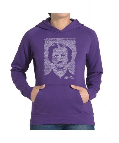 Women's Word Art Hooded Sweatshirt -Edgar Allen Poe - The Raven Purple $28.80 Sweatshirts