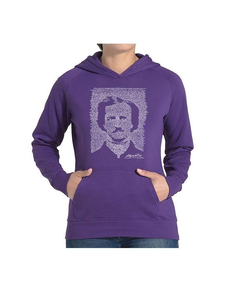 Women's Word Art Hooded Sweatshirt -Edgar Allen Poe - The Raven Purple $28.80 Sweatshirts