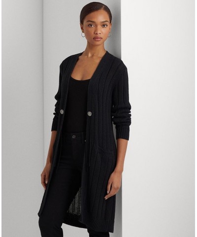 Petite Long Sleeve Linen-Blend Cardigan Sweater Black $49.53 Sweaters