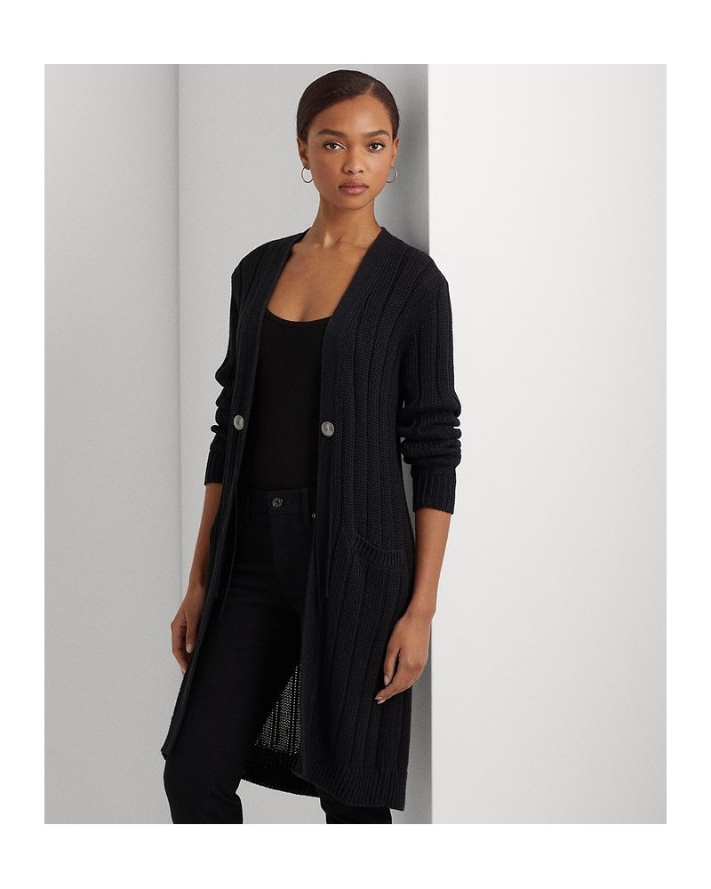 Petite Long Sleeve Linen-Blend Cardigan Sweater Black $49.53 Sweaters