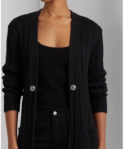 Petite Long Sleeve Linen-Blend Cardigan Sweater Black $49.53 Sweaters