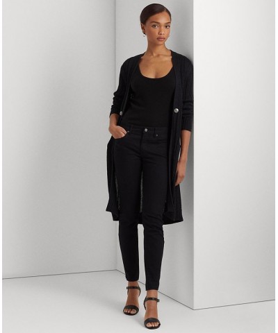 Petite Long Sleeve Linen-Blend Cardigan Sweater Black $49.53 Sweaters