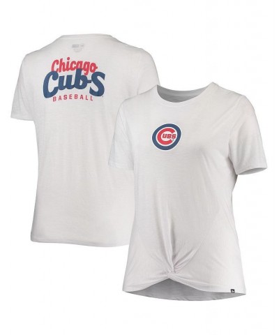 Women's White Chicago Cubs Plus Size 2-Hit Front Knot T-shirt White $18.80 Tops