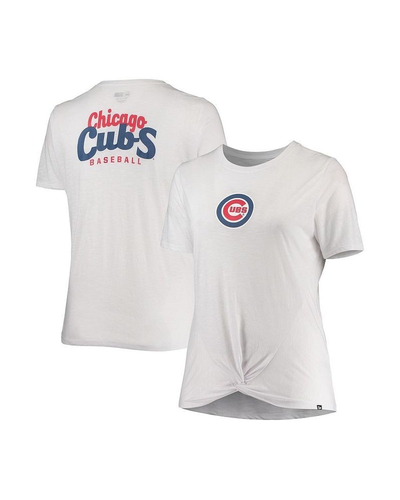 Women's White Chicago Cubs Plus Size 2-Hit Front Knot T-shirt White $18.80 Tops