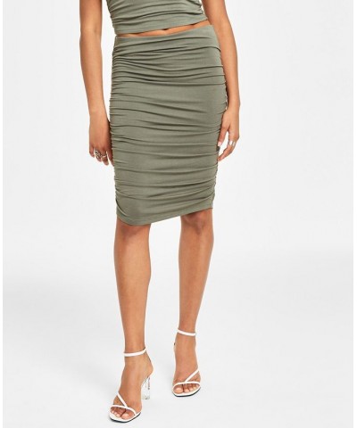 Women's Ruched Crepe Pencil Skirt Green $21.78 Skirts