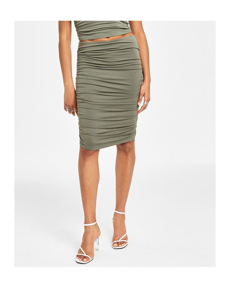 Women's Ruched Crepe Pencil Skirt Green $21.78 Skirts