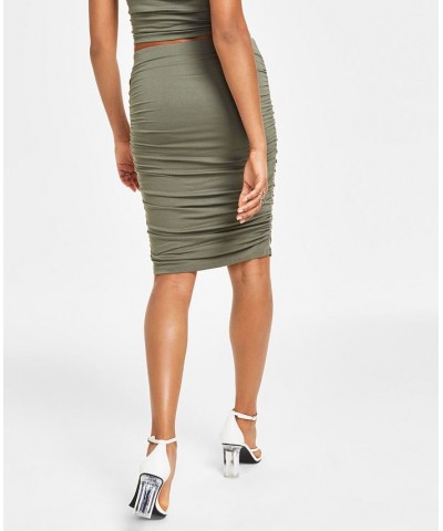 Women's Ruched Crepe Pencil Skirt Green $21.78 Skirts