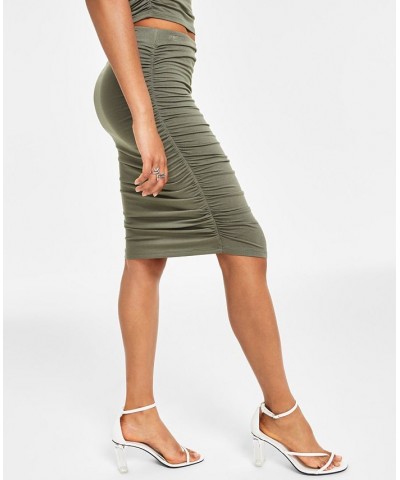 Women's Ruched Crepe Pencil Skirt Green $21.78 Skirts