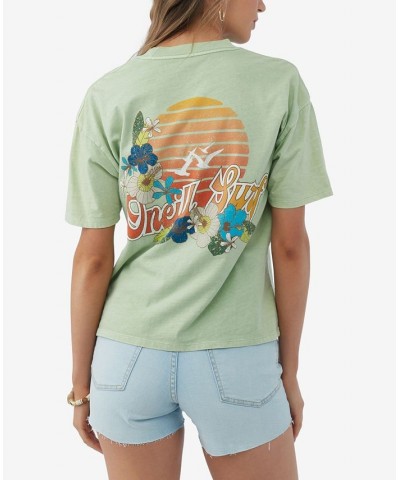 Juniors' Sundown Cotton Graphic Crewneck T-Shirt Oasis $20.52 Tops