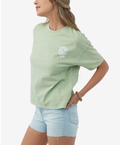 Juniors' Sundown Cotton Graphic Crewneck T-Shirt Oasis $20.52 Tops