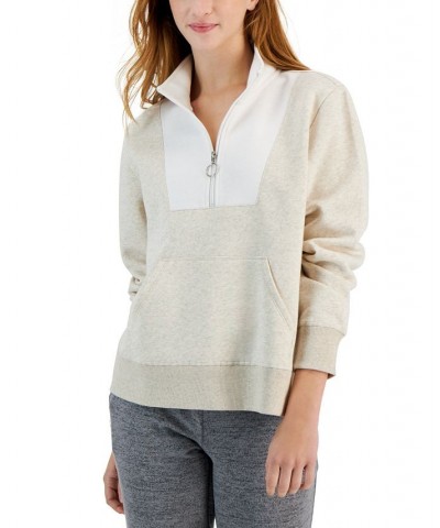 Women's Relaxed Colorblocked Zip Sweatshirt Pullover Tan/Beige $10.90 Tops