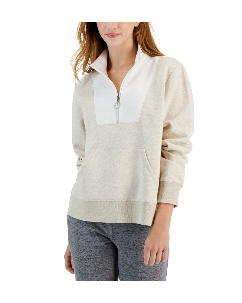 Women's Relaxed Colorblocked Zip Sweatshirt Pullover Tan/Beige $10.90 Tops