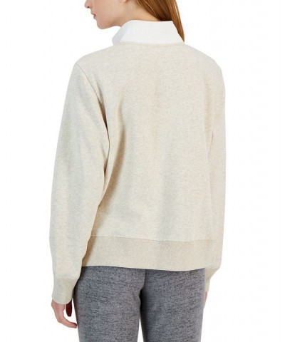 Women's Relaxed Colorblocked Zip Sweatshirt Pullover Tan/Beige $10.90 Tops