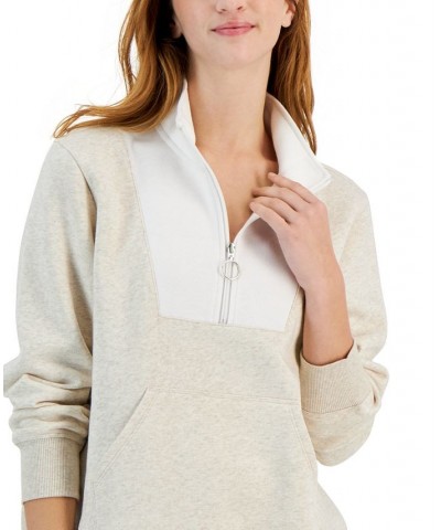 Women's Relaxed Colorblocked Zip Sweatshirt Pullover Tan/Beige $10.90 Tops