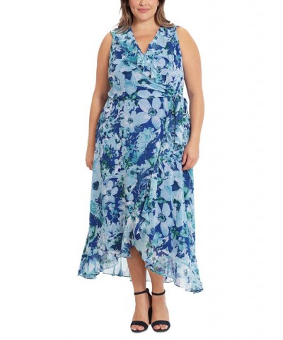 Plus Size Floral-Print Ruffled Faux-Wrap Dress Royal Multi $45.22 Dresses