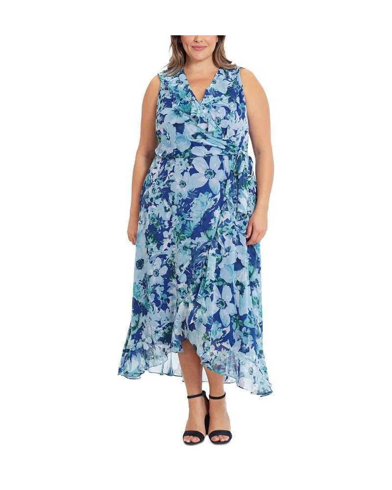 Plus Size Floral-Print Ruffled Faux-Wrap Dress Royal Multi $45.22 Dresses