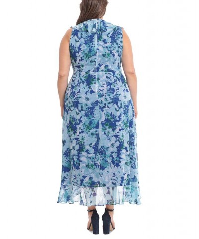 Plus Size Floral-Print Ruffled Faux-Wrap Dress Royal Multi $45.22 Dresses