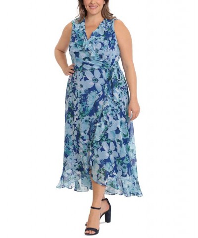 Plus Size Floral-Print Ruffled Faux-Wrap Dress Royal Multi $45.22 Dresses