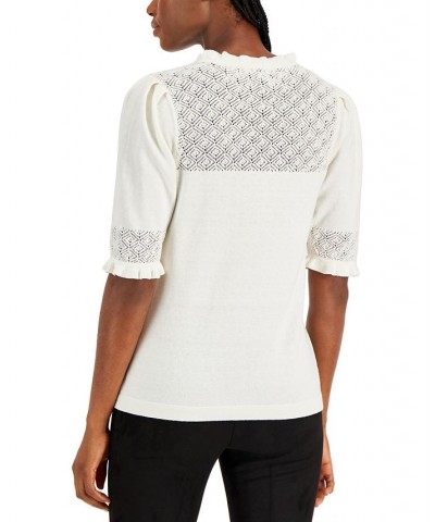 Women's Pointelle-Knit Ruffle-Trim Sweater Anne White $23.78 Sweaters