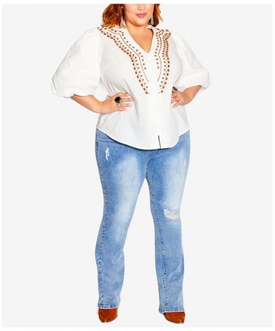 Trendy Plus Size Vacation Embroidered Top Ivory/Cream $31.50 Tops