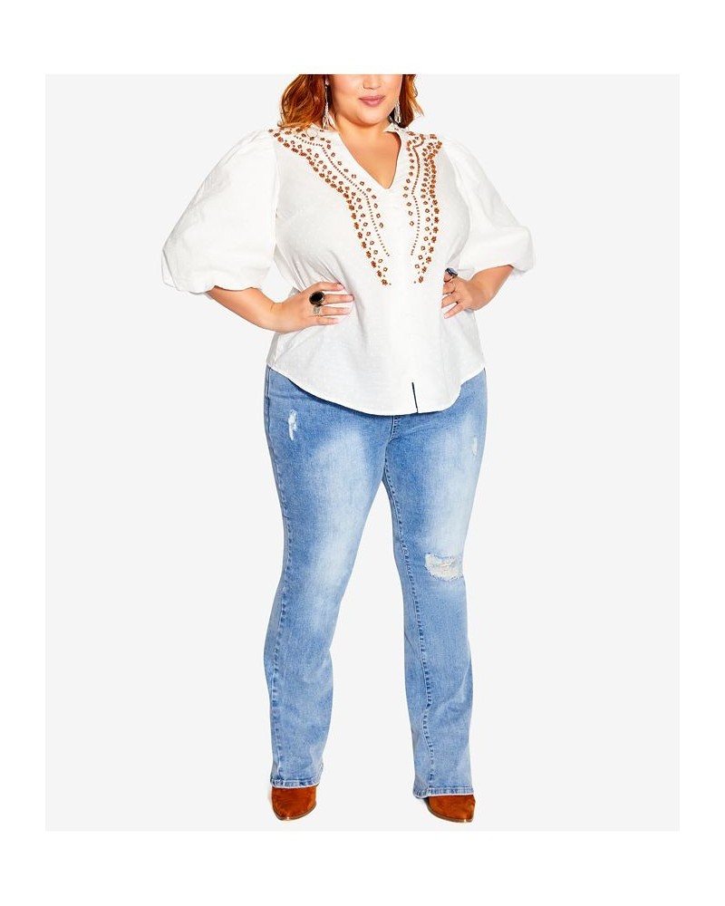 Trendy Plus Size Vacation Embroidered Top Ivory/Cream $31.50 Tops