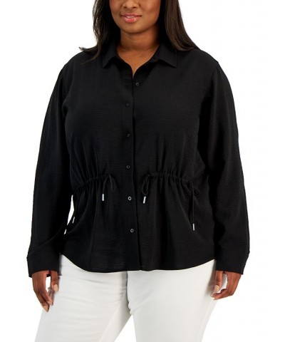 Plus Size Drawstring-Waist Button-Front Top Black $26.75 Tops