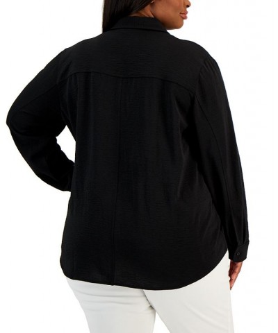 Plus Size Drawstring-Waist Button-Front Top Black $26.75 Tops